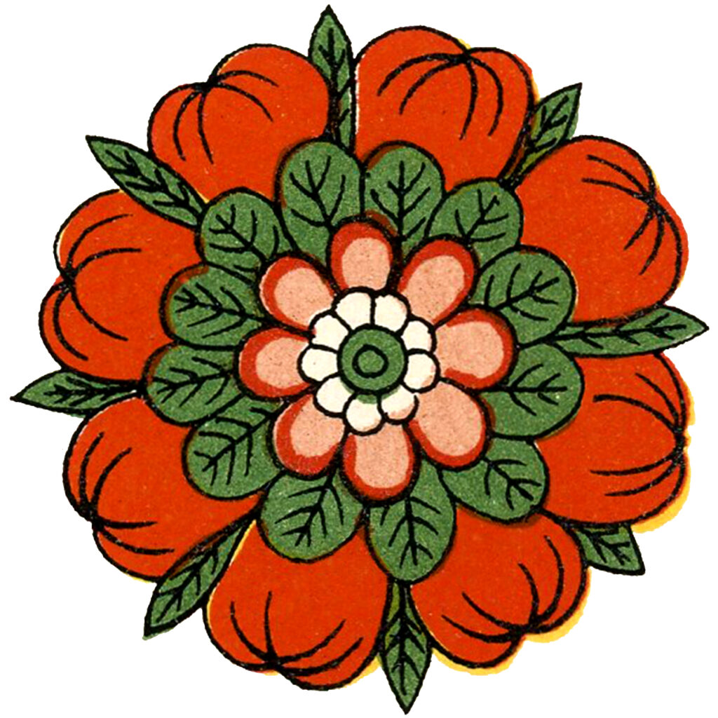 Asian design red green flower image