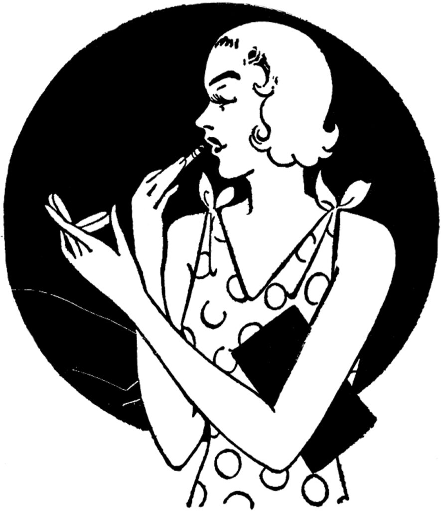 woman applying lipstick vintage image