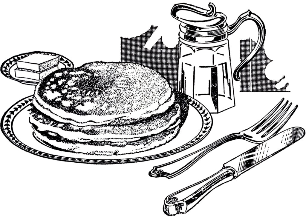 vintage breakfast image pancakes syrup butter knife fork image