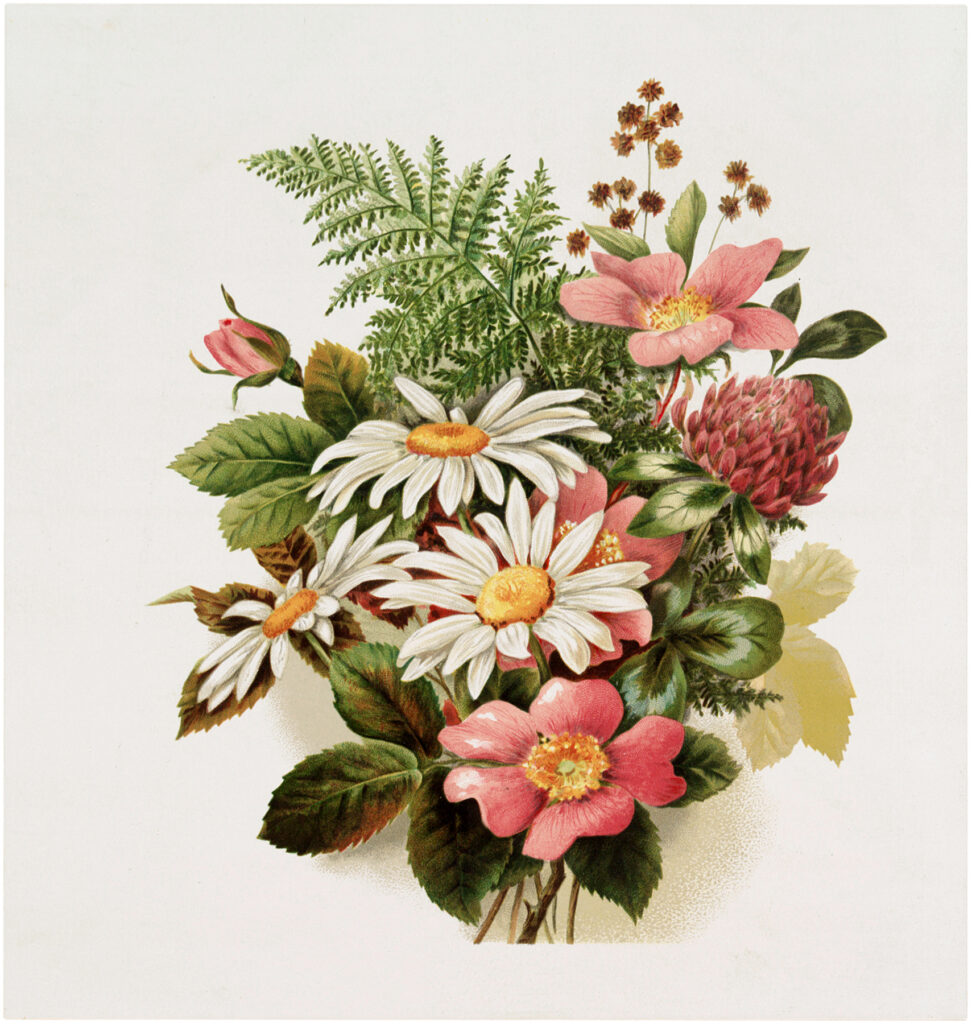 vintage mixed flower rose daisy fern bouquet image