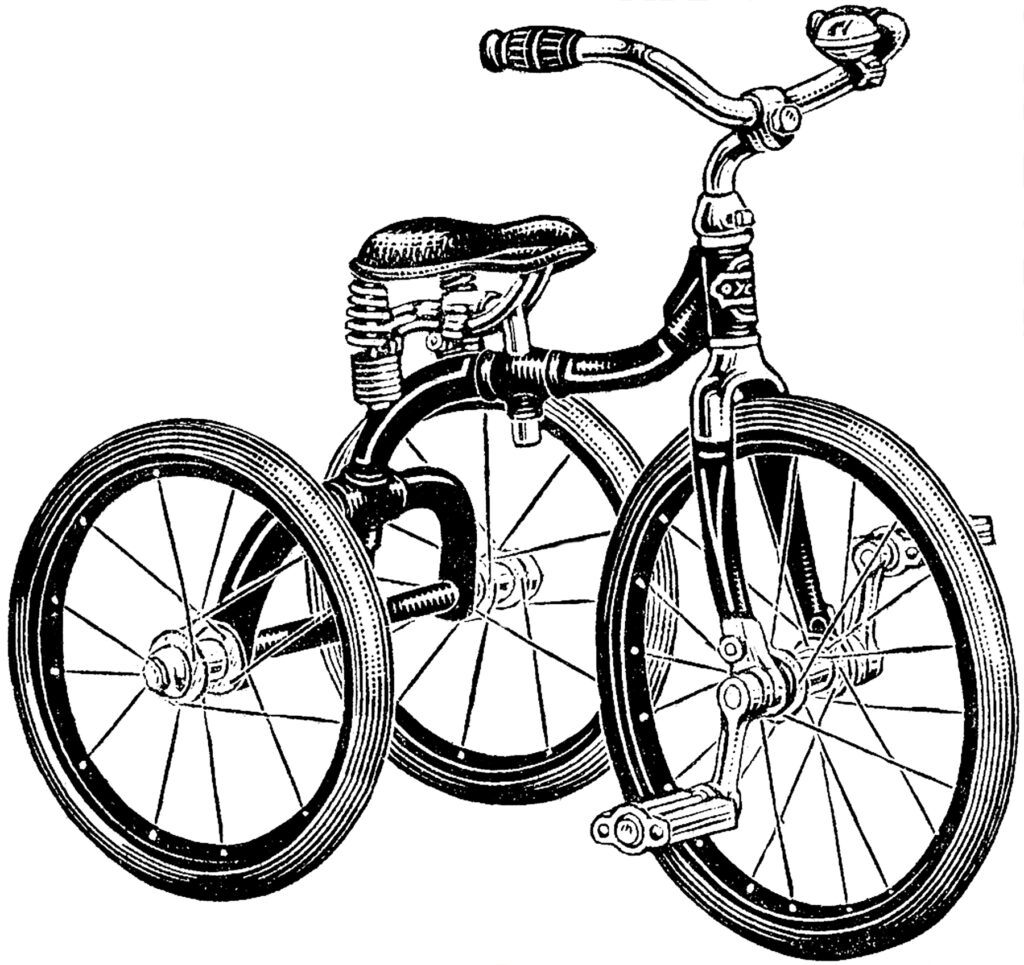 vintage tricycle black white clipart