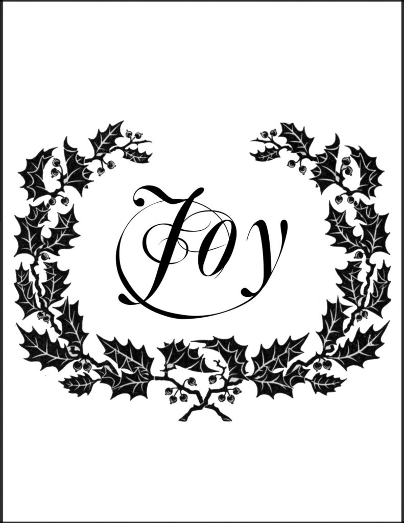 joy typography holly wreath berries frame image