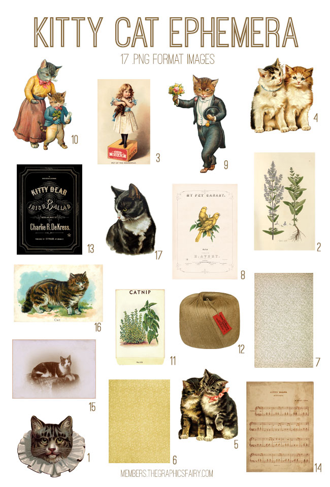 vintage kitty cat ephemera digital image bundle