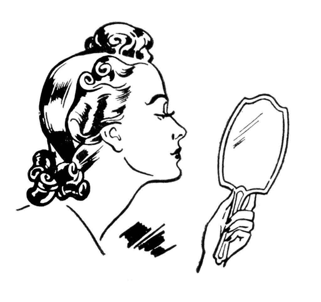 beauty clipart retro forties woman hand mirror image