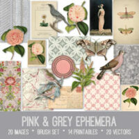 vintage pink grey ephemera bundle