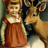 Deer Clipart with Girl