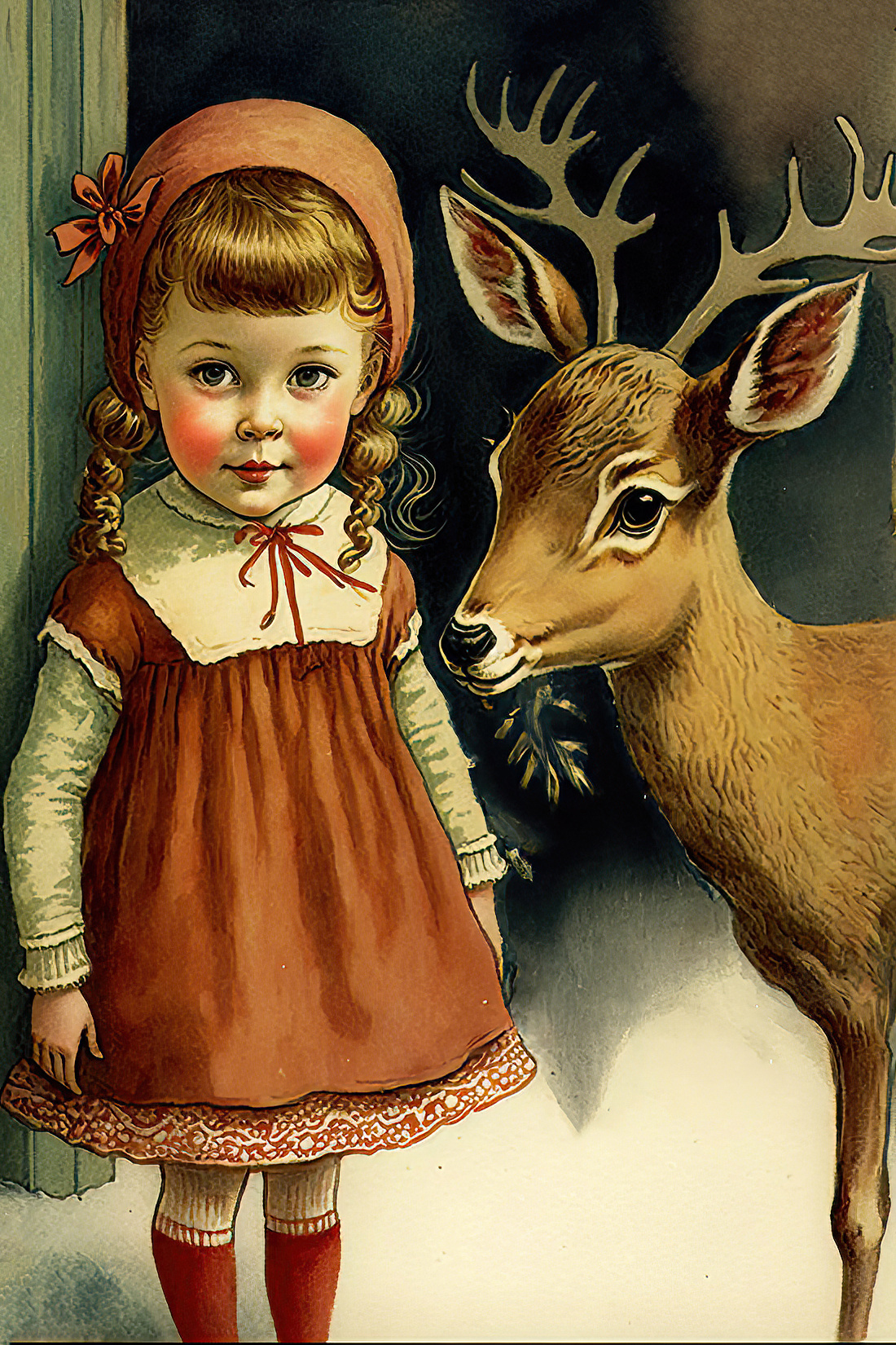Deer Clipart with Girl