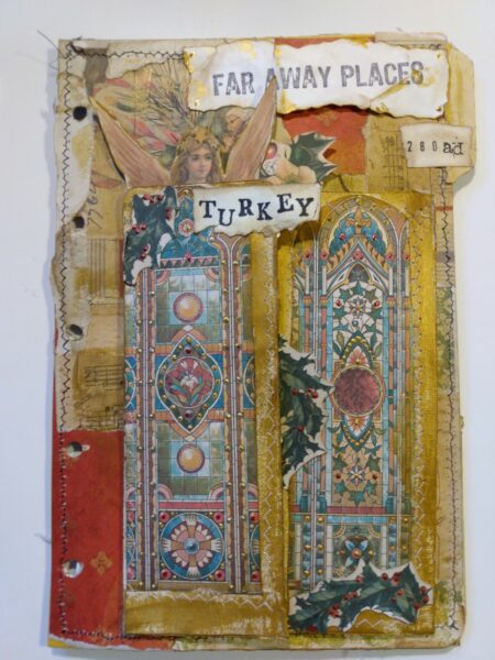 Junk journal page layout with stained glass windows 