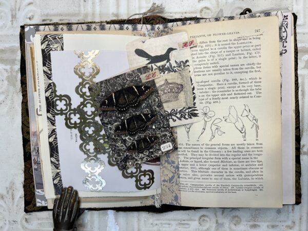 Junk journal spread with butterfly wings