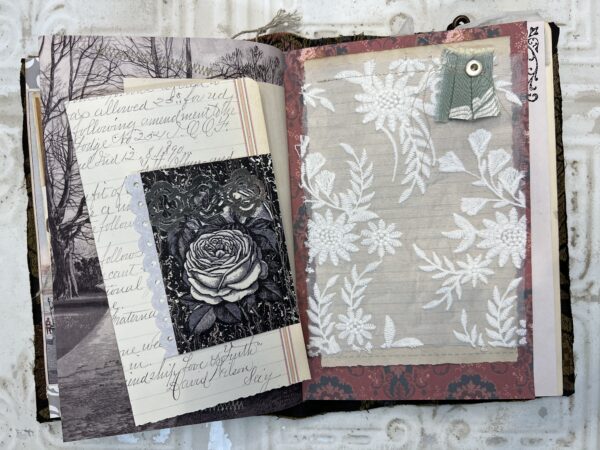 Journal spread with black and white roses