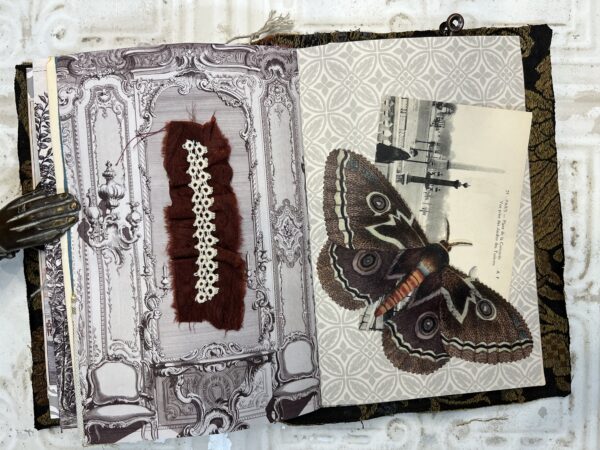 Junk journal spread with moth image