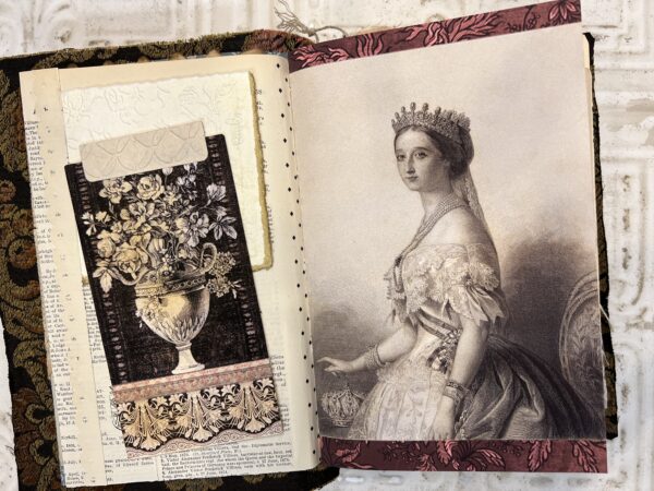 Junk journal spread with historical female portrait