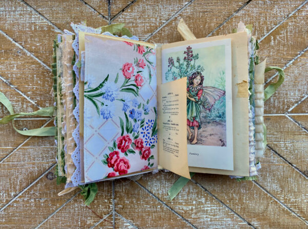 Junk journal spread with flower fairy