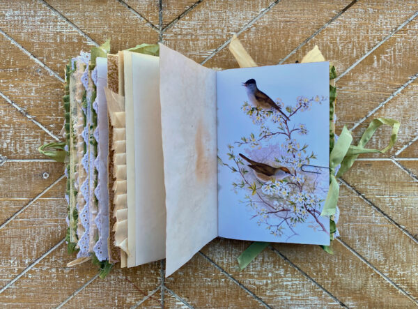 Junk journal spread with bird image