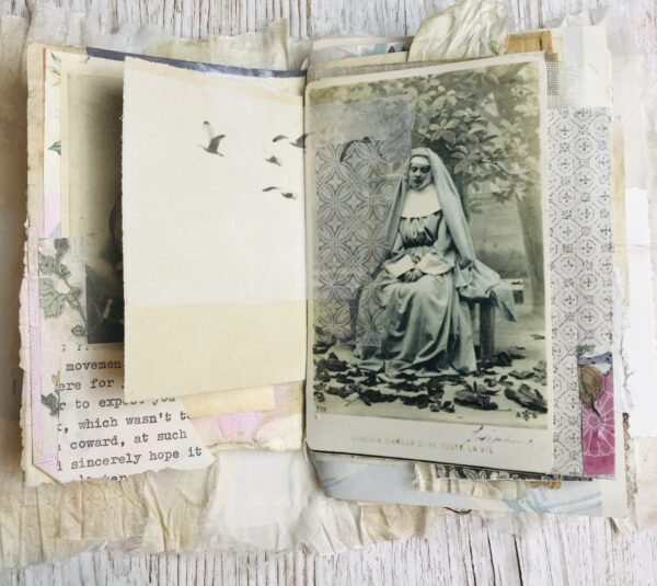 Junk journal spread with nun image