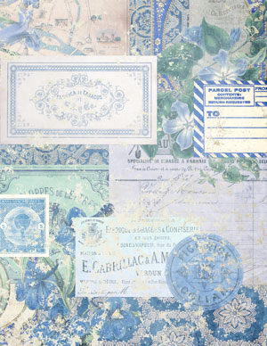 printable blue collage scrapbook paper