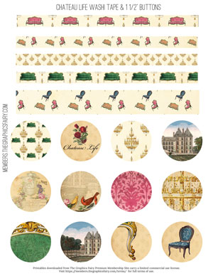 Chateau Life printable washi tape and buttons image