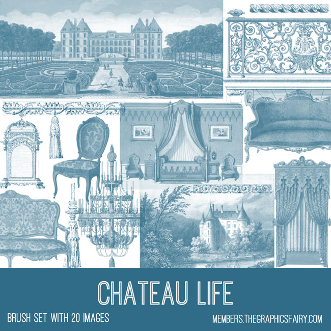 vintage Chateau Life ephemera brush set