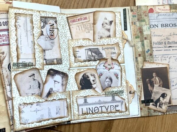 Junk journal spread with tuck spots