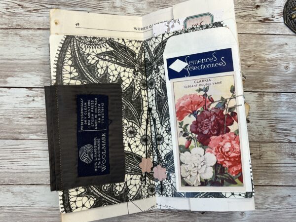 Junk journal spread with clothing tag