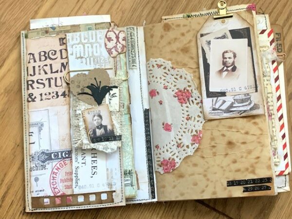 Junk journal spread with doily