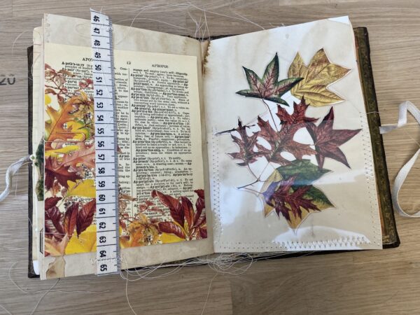 Junk journal spread with leaves
