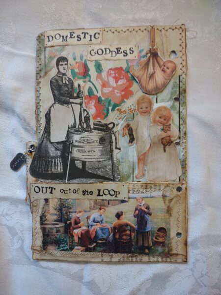Junk journal spread with women doing chores