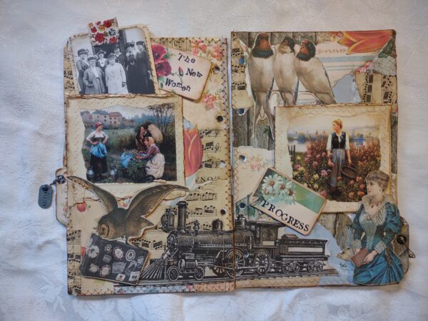 Junk journal spread with owl image