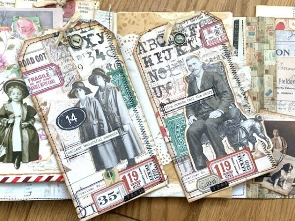 Two large junk journal tags