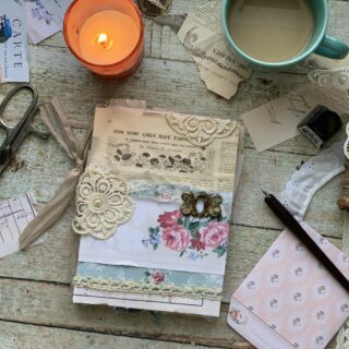 Junk journal cover with pink rose wallpaper