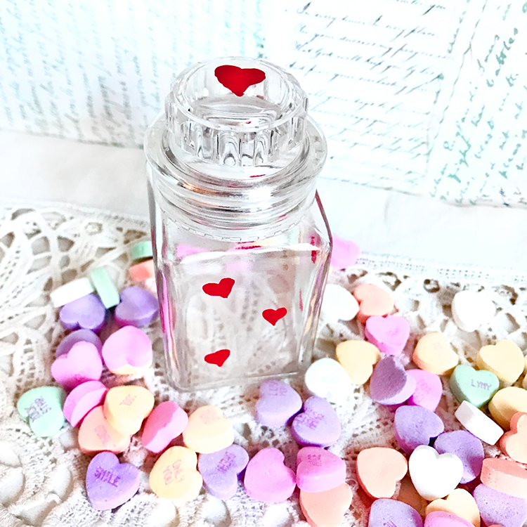 Painted Glass Jar with candy Hearts