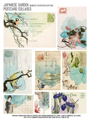 assorted Japanese Garden Postcard Collages