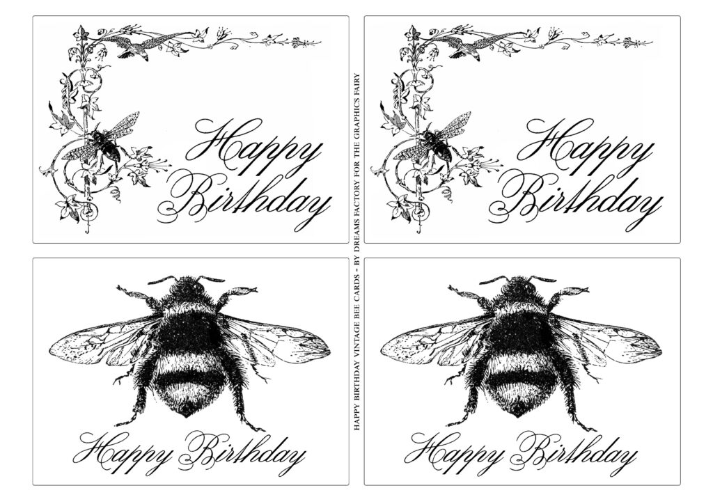 DIY Vintage bee birthday cards printable - the bee cards