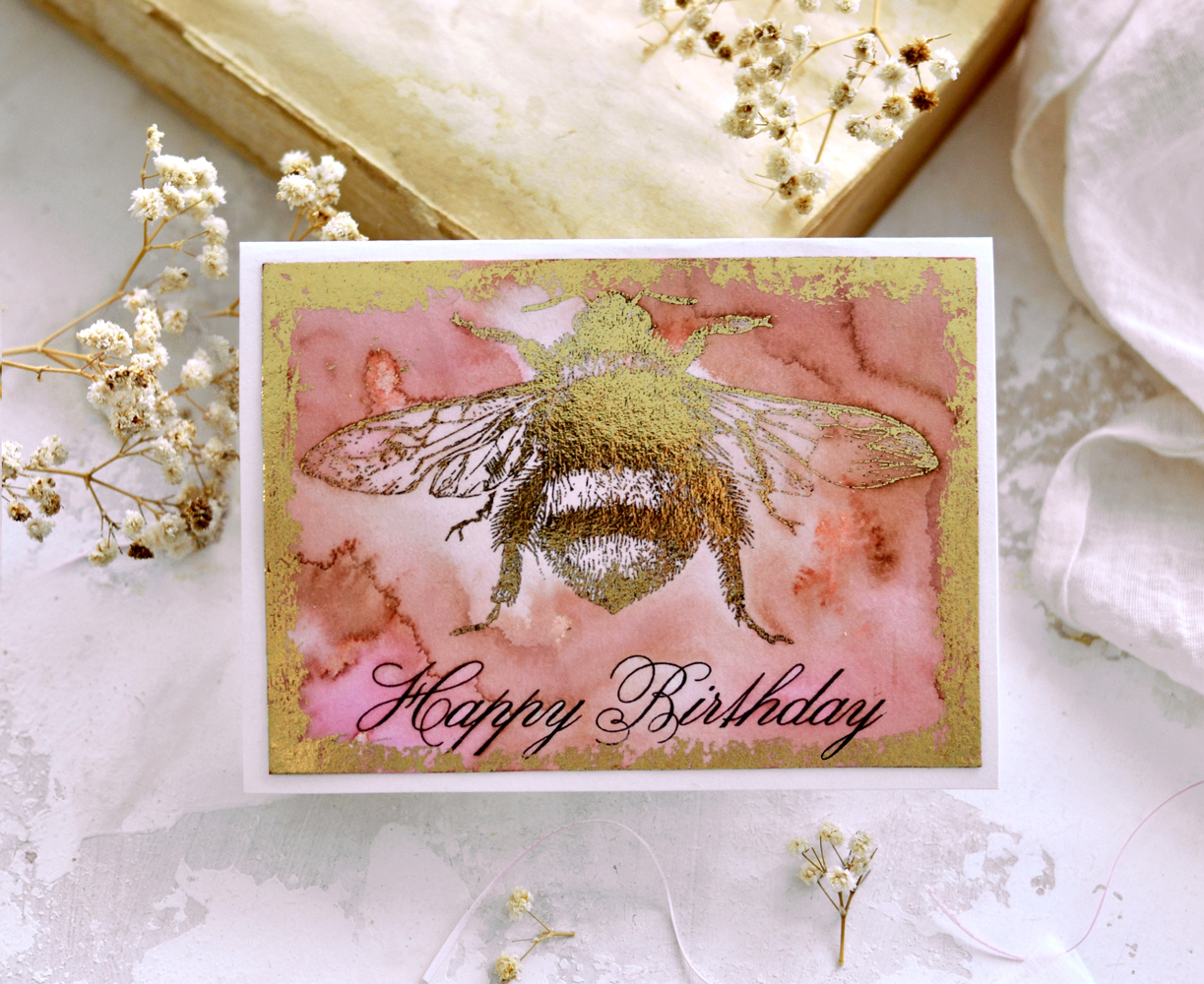 one final gold foiled vintage bee birthday card