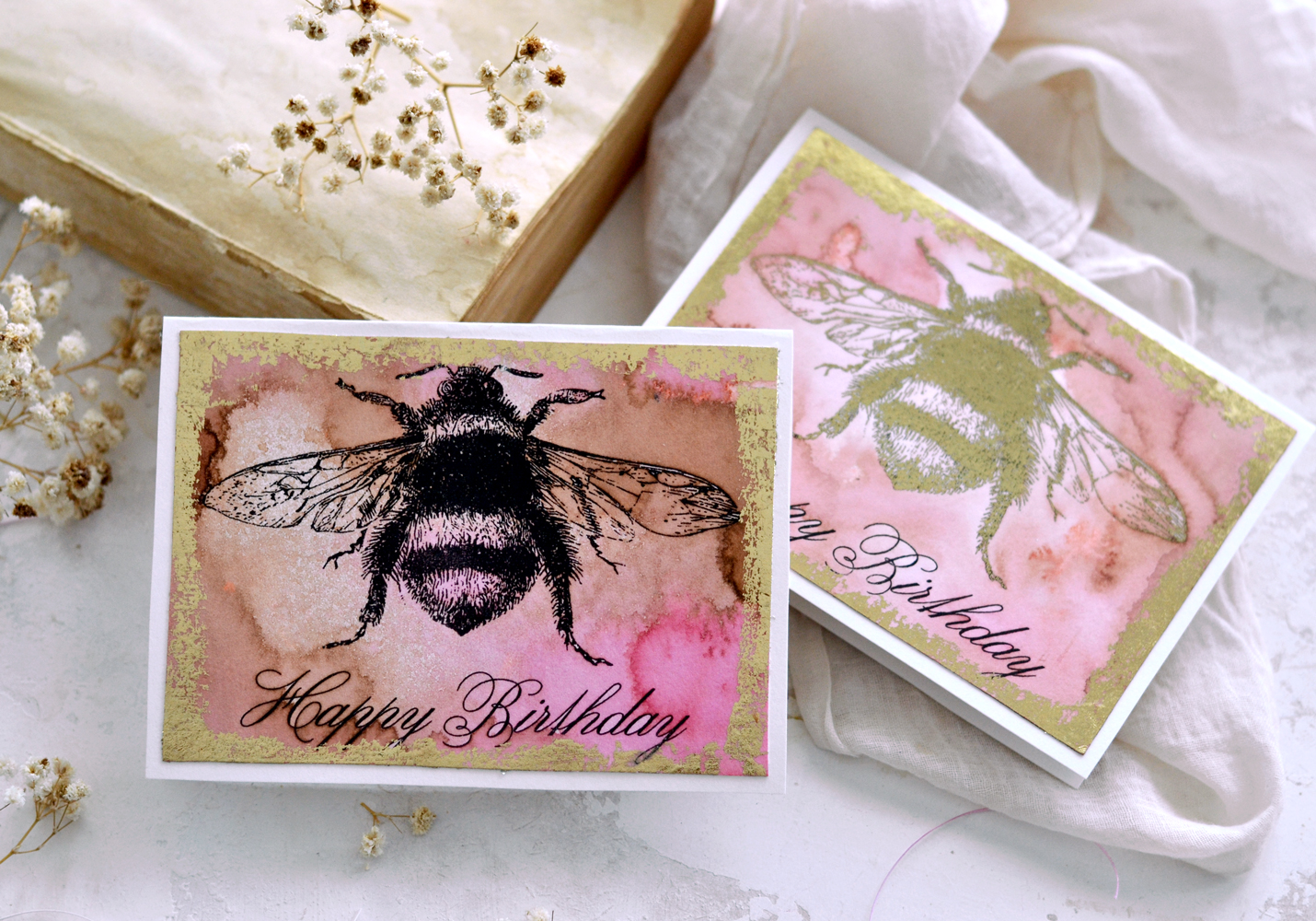 Two of the final vintage bee birthday cards