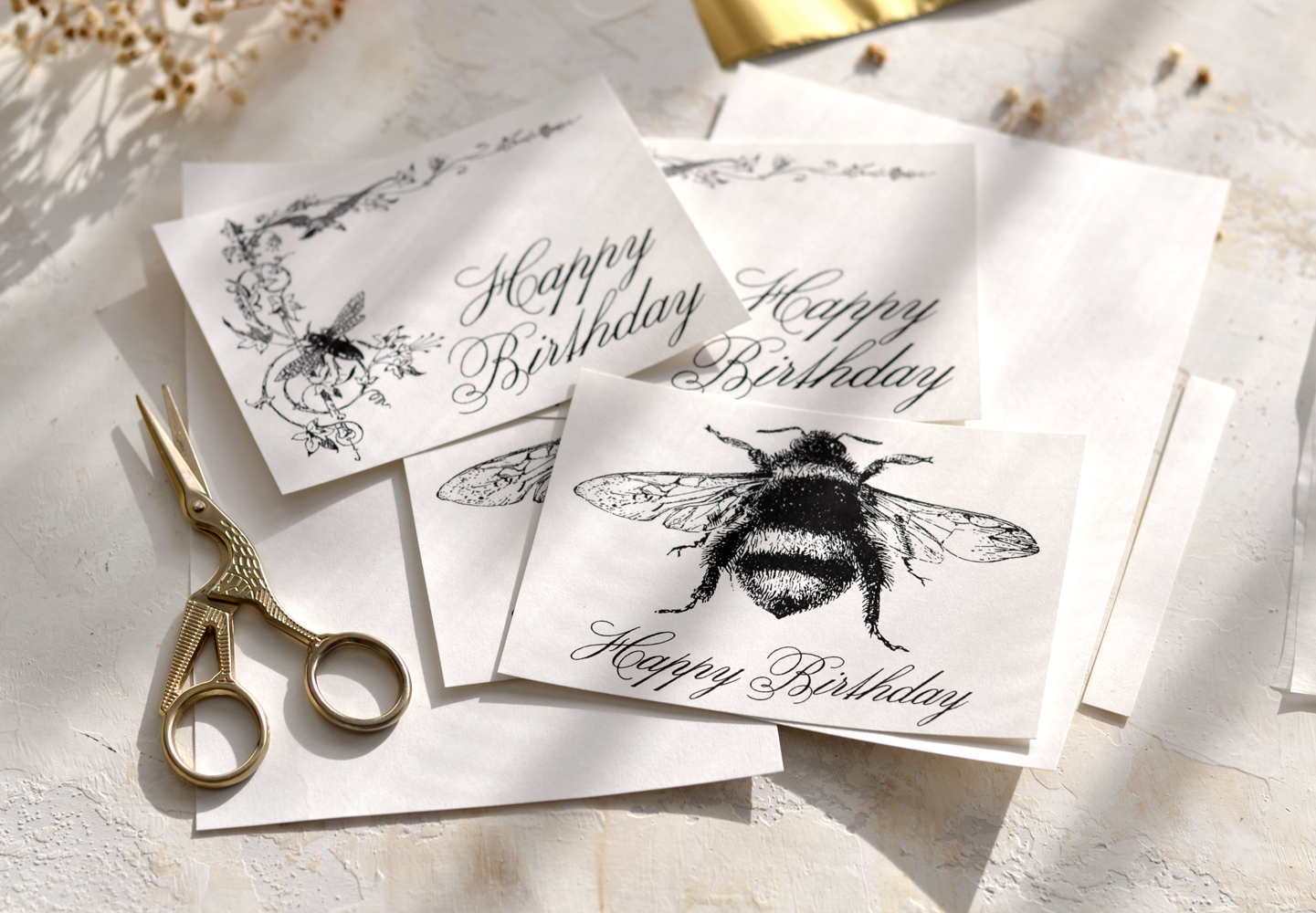 Printing and cutting the bintage bee birthday cards