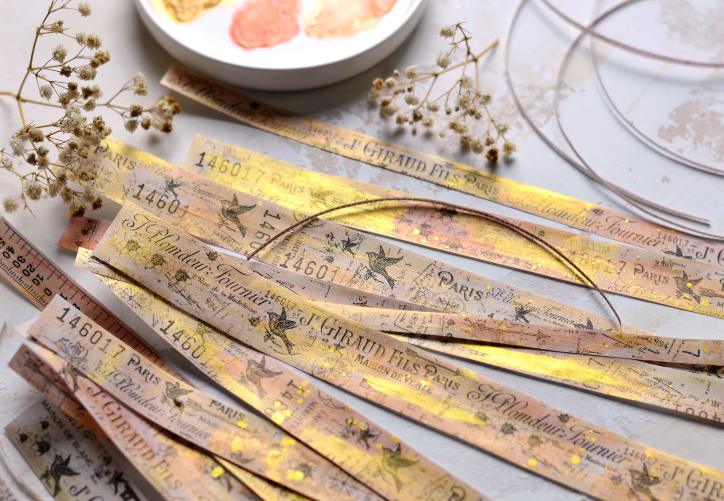 Metallic accents on washi tape strips