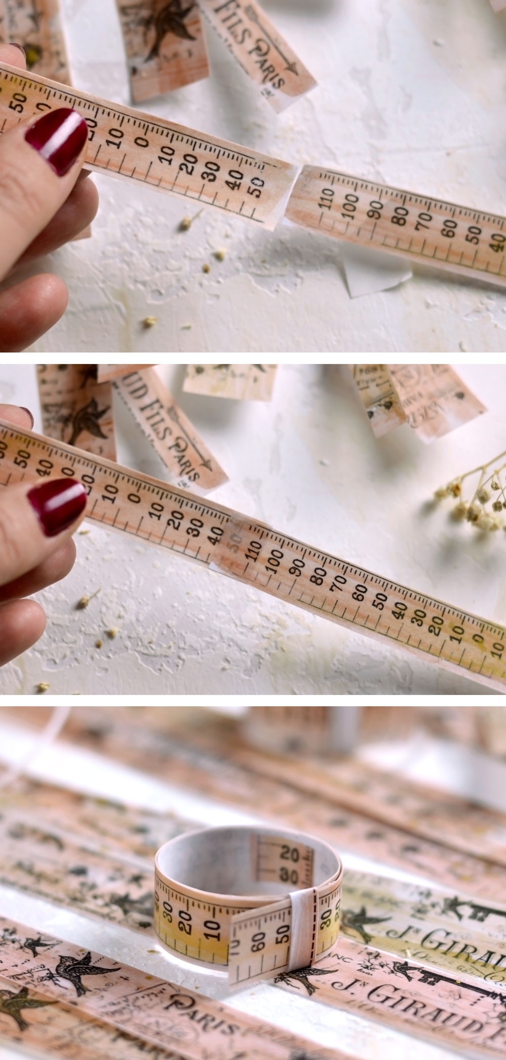 Steps for making washi tape rolls