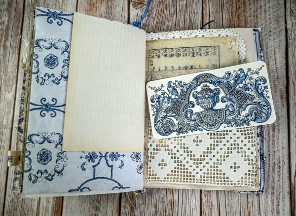 Junk journal spread with music paper