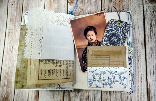Junk journal spread with woman photo