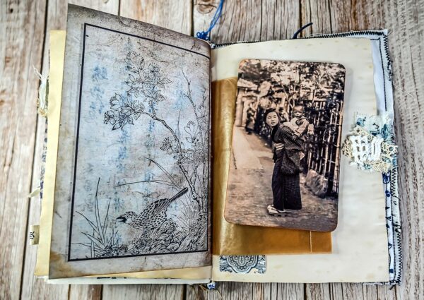 Junk journal spread with woman and child photo