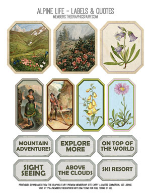 Alpine Life assorted labels and quotes