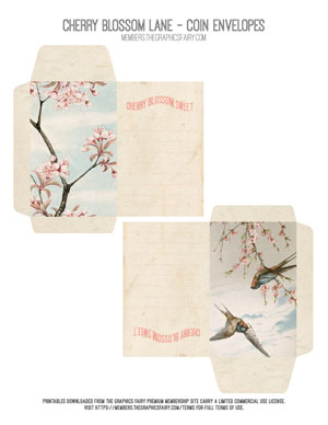 two assorted Cherry Blossom Lane printable coin envelopes