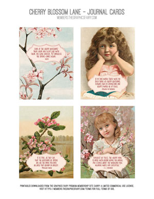 assorted Cherry Blossom Lane printable Journal Cards with text