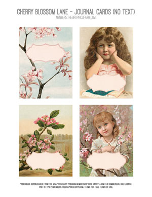assorted Cherry Blossom Lane printable journal cards no text