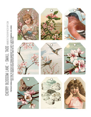 assorted vintage collage Cherry Blossom Lane tags