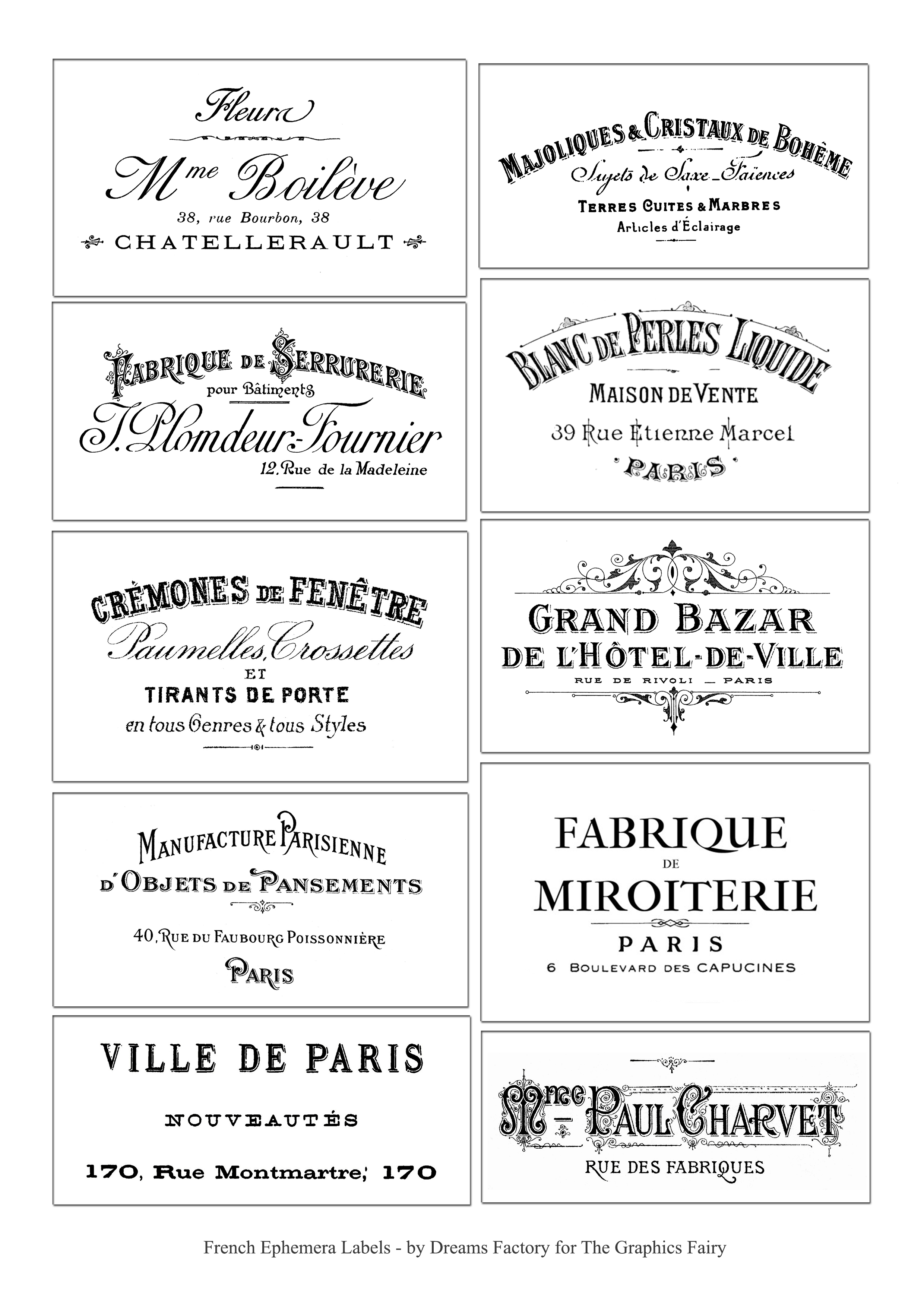 French ephemera labels printable