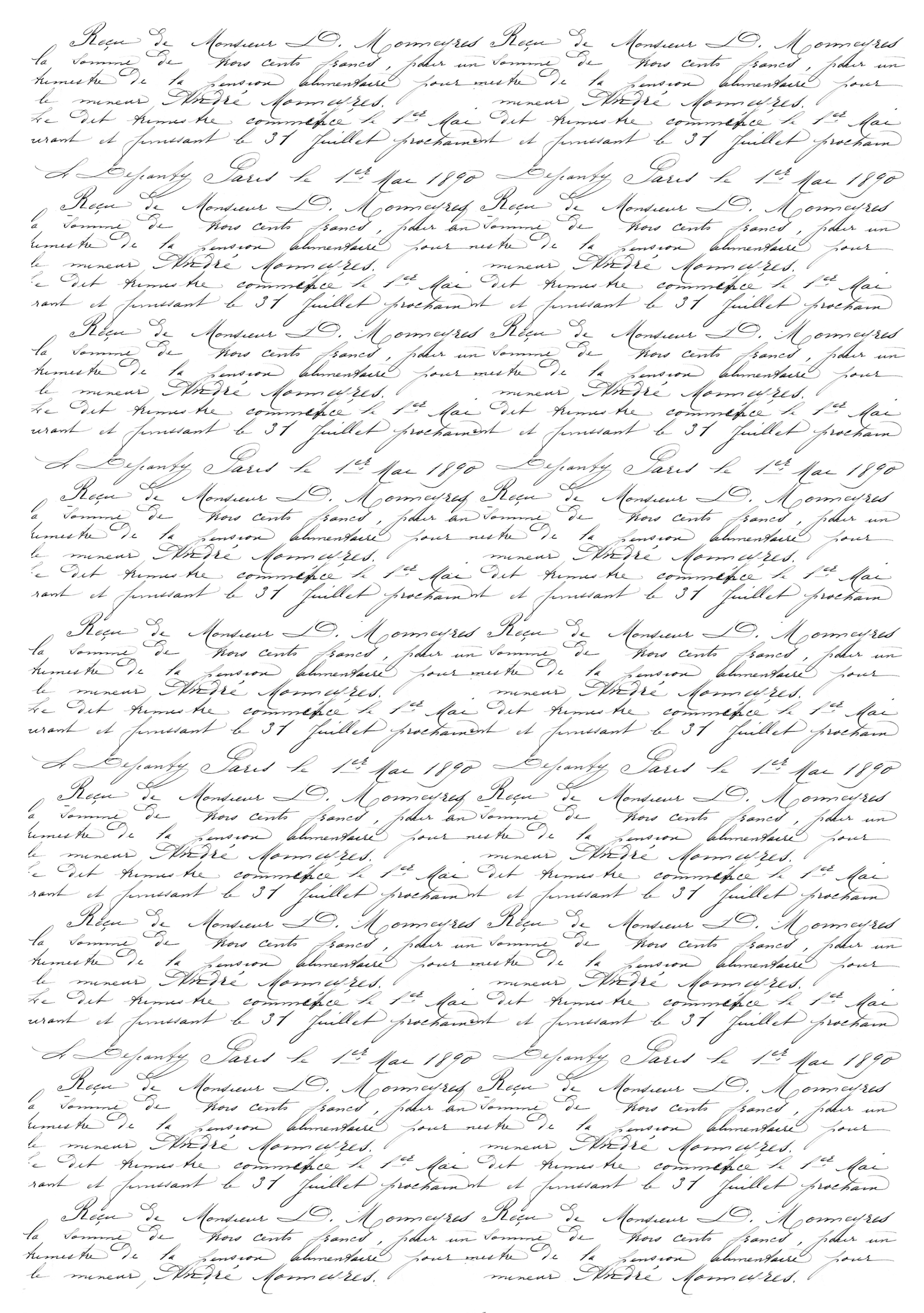 French script handwritten letter printable