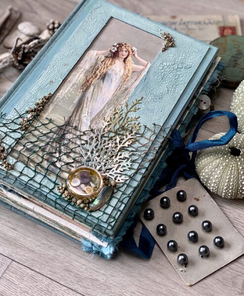 Junk journal cover with shells