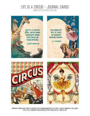 Life is a Circus assorted Journal Cards